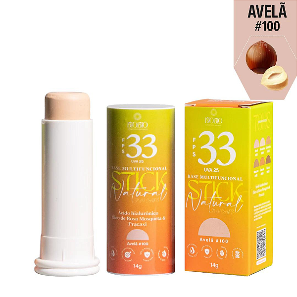 Base Multifuncional em Bastão com Proteção Solar FPS33 cor Avelã #100 - BioBio
