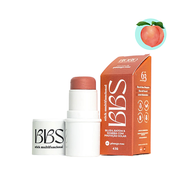 BBS 4X1 BioBio Blush, Batom e Sombra FPS 63 Pêssego Rosé 4,5g – BioBio