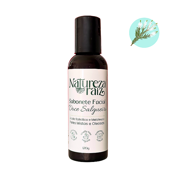 Sabonete Facial Doce Salgueiro: Ácido Salicílico e Melaleuca 120ml – Natureza Raiz
