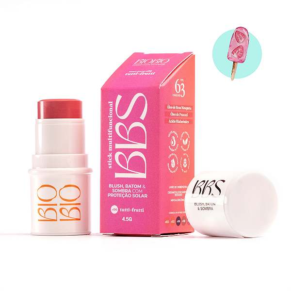 BBS 4X1 BioBio Blush, Batom e Sombra FPS 63 Tutti-Frutti 4,5g – BioBio