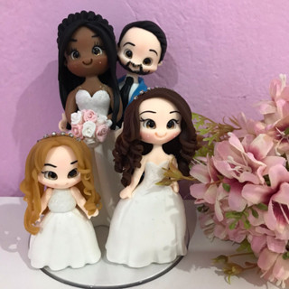 Noivinhos para Casamento com 2 crianças Topo de Bolo 15cm