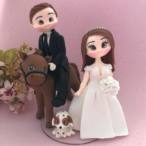 Noivinhos no Cavalo para Topo de Bolo 15cm Personalizado