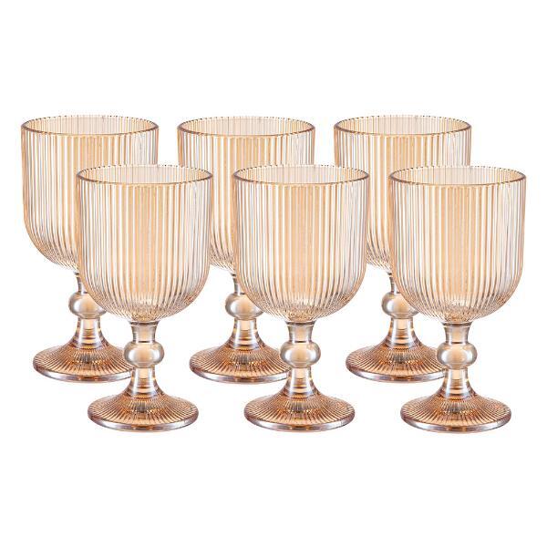 Jogo 6 Taças De Vidro Canelado Resistente 380ml Ambar