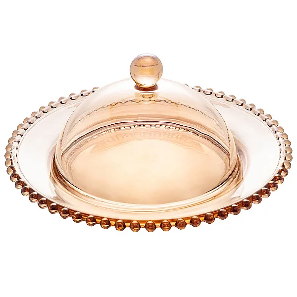 Queijeira de Cristal Pearl Âmbar 20x9cm