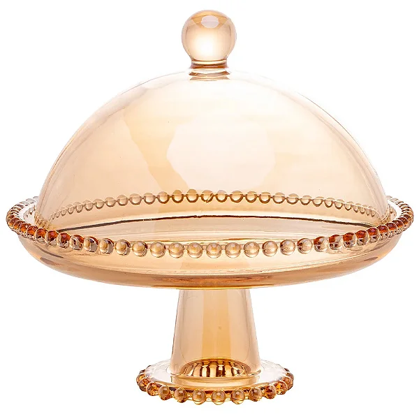 Prato Cristal com Pé e Tampa - Pearl Âmbar