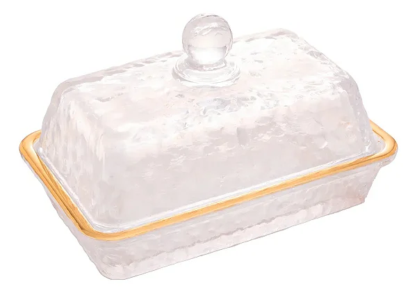 Manteigueira Martelada Em Cristal Fio Dourado