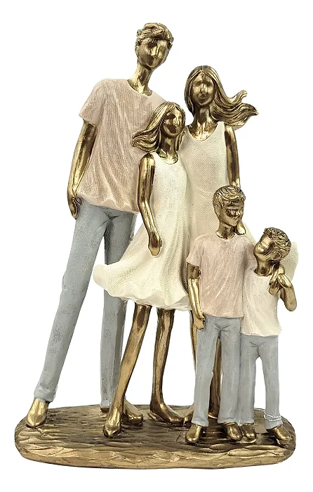 Estátua Decorativa Família Casal + 3 Filhos