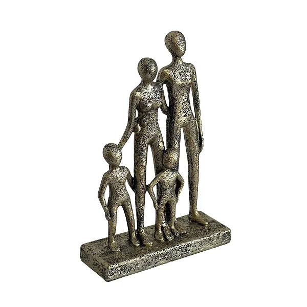 Escultura Decorativa Família em Poliresina Dourado
