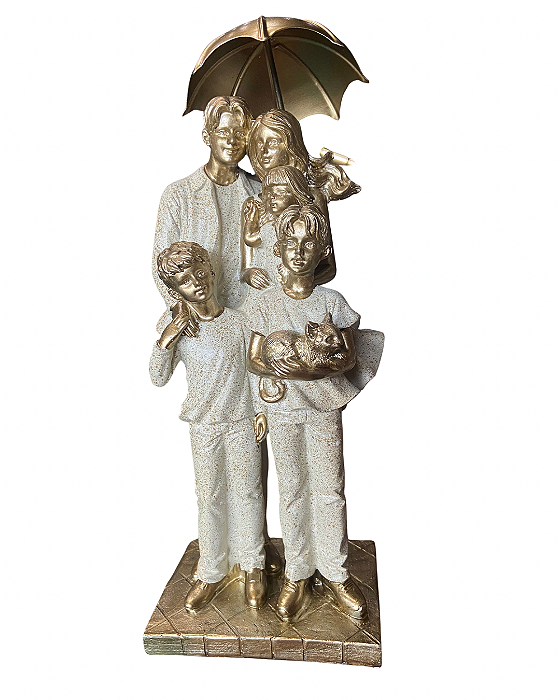Escultura Família Decorativa Casal + 3 filhos