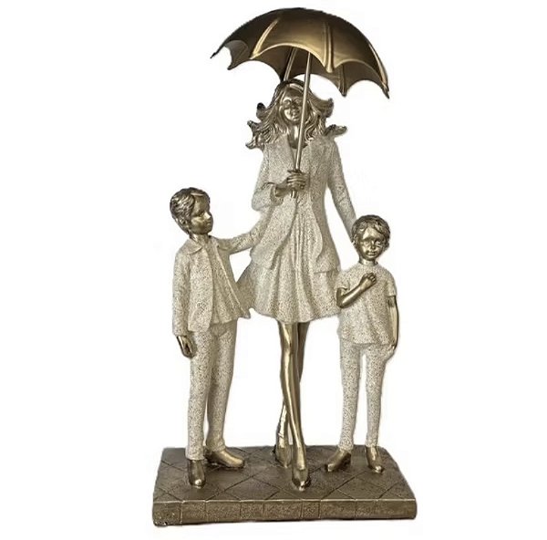 Escultura Decorativa Família Mãe + 2 Filhos