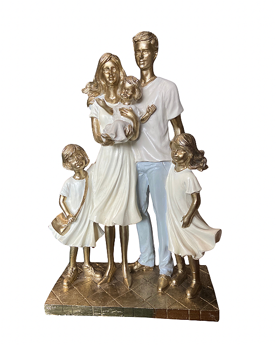 Escultura Decorativa Família Casal + 3 Filhas