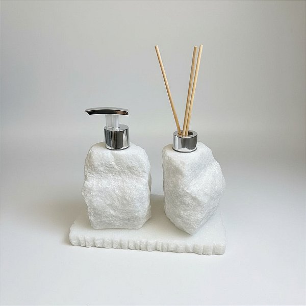 Kit Lavabo Mármore Branco- 3 peças