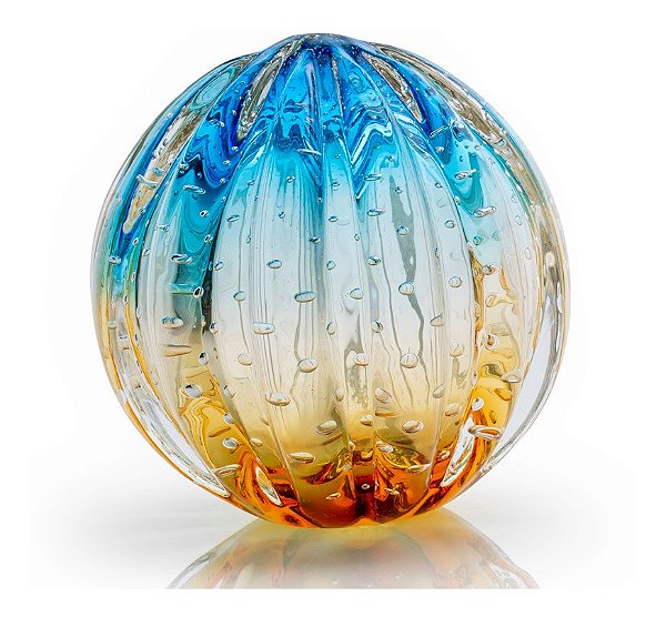 Peso Em Cristal Murano Água Marinha E Âmbar