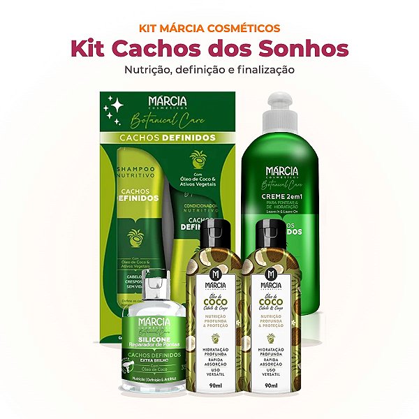 Kit Cachos dos Sonhos: Shampoo, Condicionador, Creme de Pentear, Silicone e Óleo de Coco