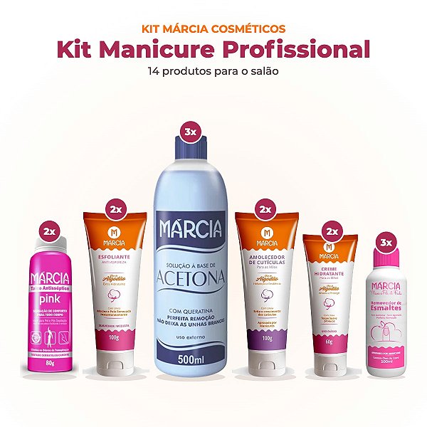 Kit Manicure Profissional para Salão Márcia com 14 Produtos: Acetona, Removedor e Cutículas
