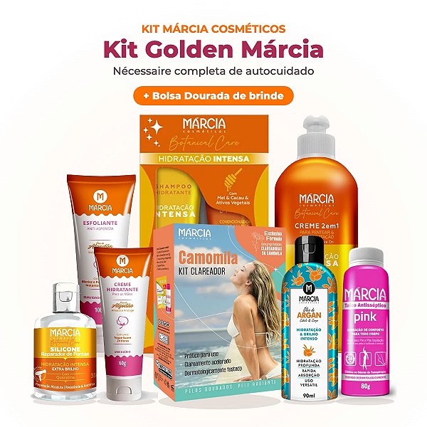 Kit Golden Márcia: Nécessaire de Autocuidado com Bolsa Dourada de Brinde
