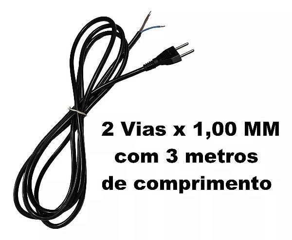 FIO SECADOR REDONDO 2 X 1,00 MM - 3M PRETO ARBAME 10A
