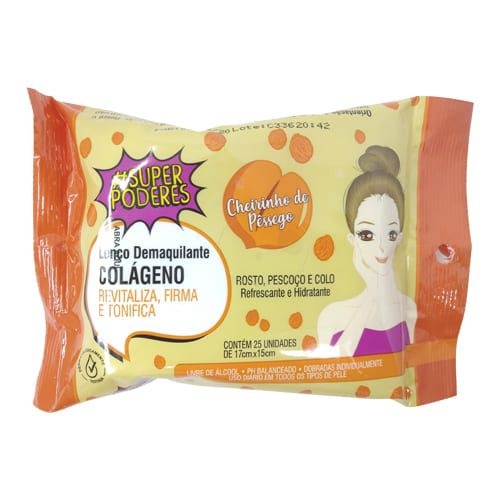 Lenço Demaquilante Colágeno Cheirinho de Pêssego Super Poderes LDSP01
