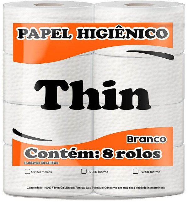 Papel Higiênico Folha Simples - Thin 9 X 200 - Branco - com 8 unidades