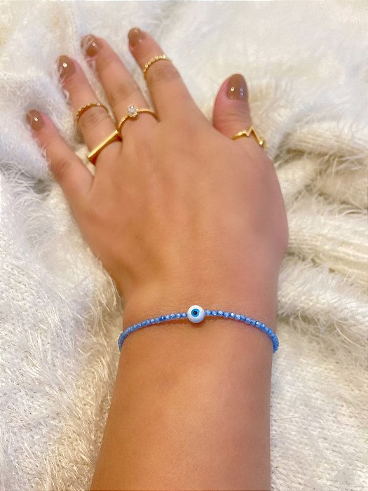 Pulseira Olho Grego 2mm com Cristal