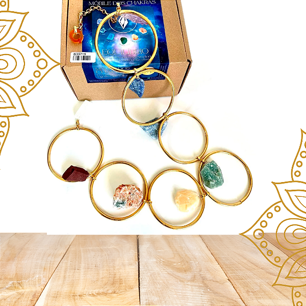 Móbile de Pedras dos 7 Chakras 70cm - Dourado