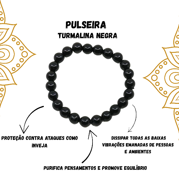 Pulseira Pedra Turmalina Negra 8mm 20cm