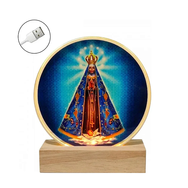 Luminária Nossa Senhora Aparecida 12cm Base Madeira