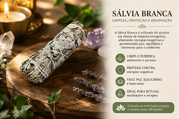 Bastão de Sálvia Branca Natural
