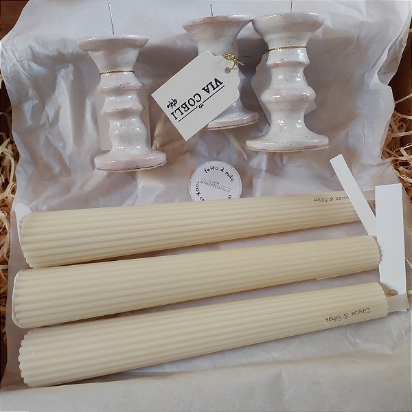 Kit de velas perfumadas e castiçais em cerâmica