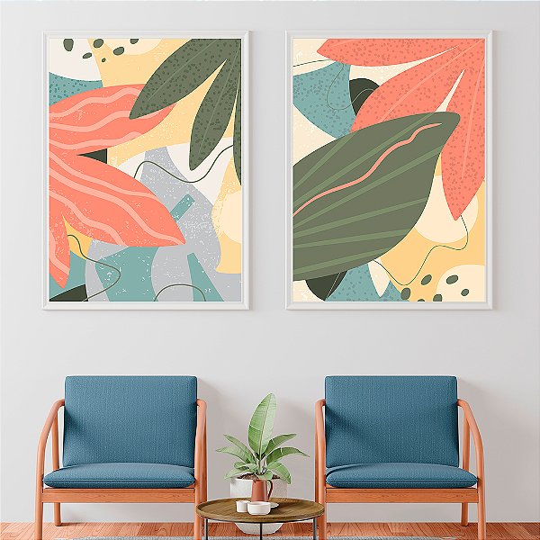 Conjunto com 2 Quadros FineArt  Abstratos Natureza Colorida