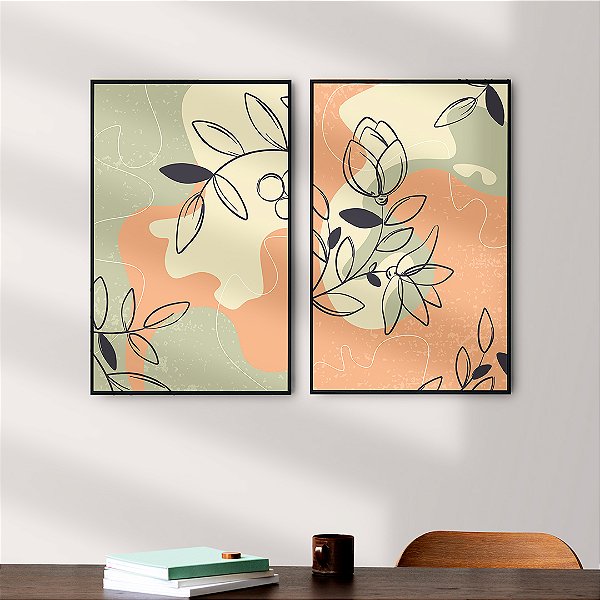 Conjunto com 2 Quadros FineArt de Flores Abstrato
