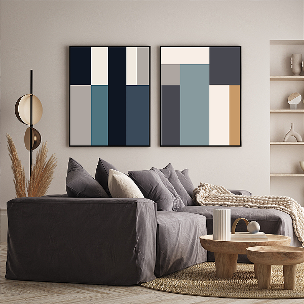 Conjunto com 2 Quadros FineArt  Abstrato  Minimalista Geométrico