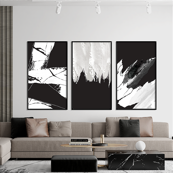 Conjunto com 3 quadros FineArt Abstrato em Tinta Grunge