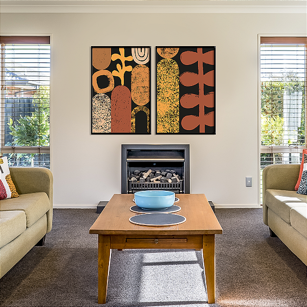 Conjunto com 2 quadros FineArt Abstrato em Cores Bege, Amarelo e Blush