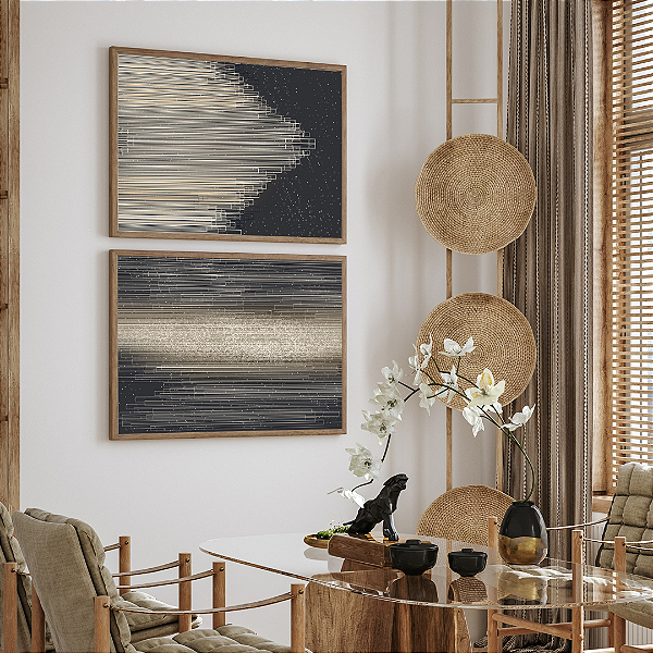 Conjunto com 2 quadros FineArt Abstrato com Linhas Geométricas