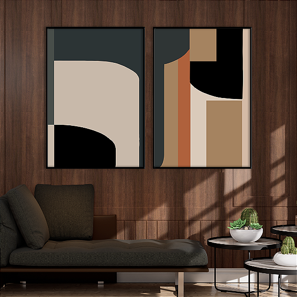 Conjunto com 2 quadros FineArt Abstrato Moderno com Formas Geométricas
