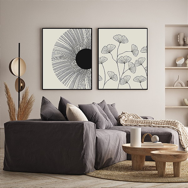 Conjunto com 2 quadros FineArt Abstrato Floral