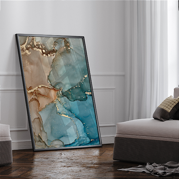 Quadro FineArt Abstrato Marmorizado Azul