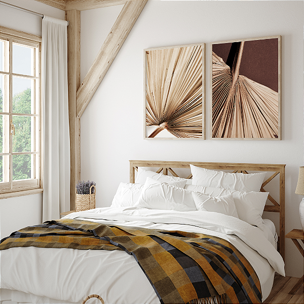 Conjunto com 2 Quadros FineArt Folha de Palmeira Seca