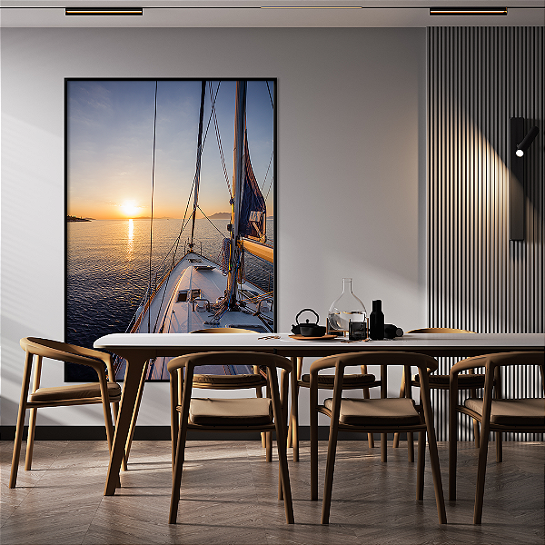 Quadro FineArt Barco ao Por do Sol no Mar Mediterrâneo