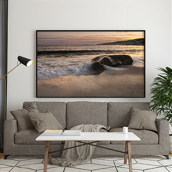 Quadro FineArt Ondas do Mar sobre Pedra na Praia