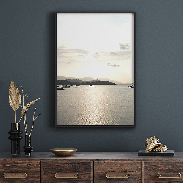 Quadro FineArt Vista do Nascer do Sol com Iates Ancorados na Lagoa