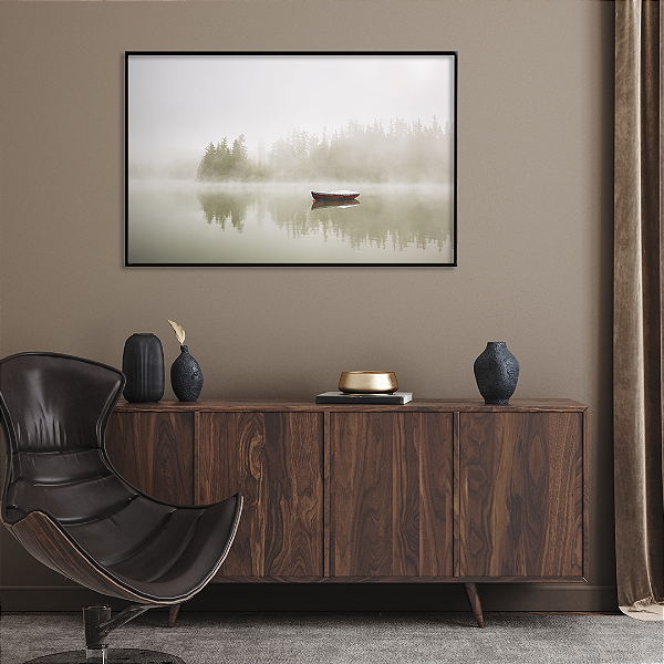 Quadro FineArt Barco no Lago na Névoa da Manhã