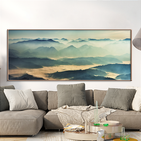 Quadro FineArt Silhuetas de Montanhas na Manhã de Nevoeiro