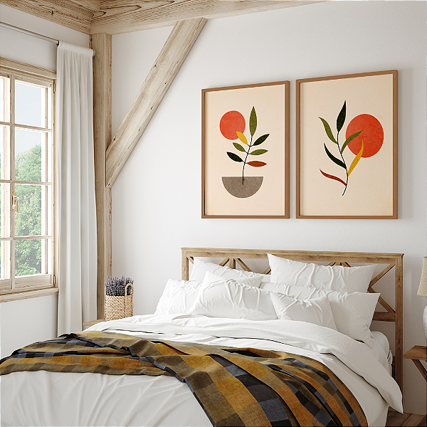 Conjunto com 2 quadros FineArt Ilustrações de Plantas Abstratas