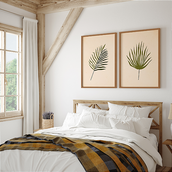 Conjunto com 2 quadros FineArt Ilustrações de Folha Minimalista