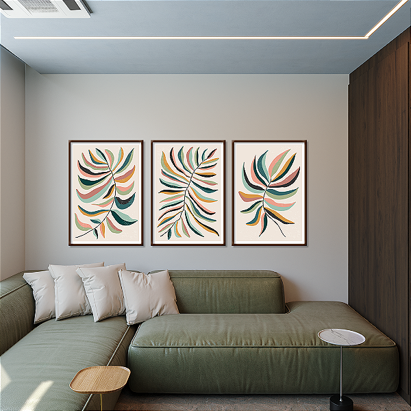 Conjunto com 3 quadros FineArt Botânico em Colagem Contemporânea