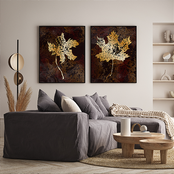 Conjunto com 2 quadros FineArt Botânico com Folhas Secas de Outono