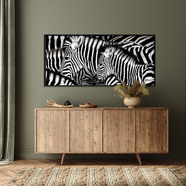 Quadro FineArt Conjunto de Zebras em Preto e Branco