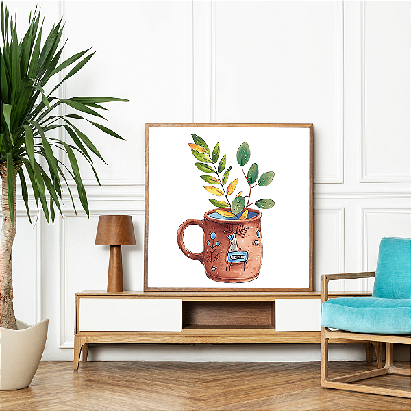 Quadro FineArt Ilustração com Folhas dentro da Xícara